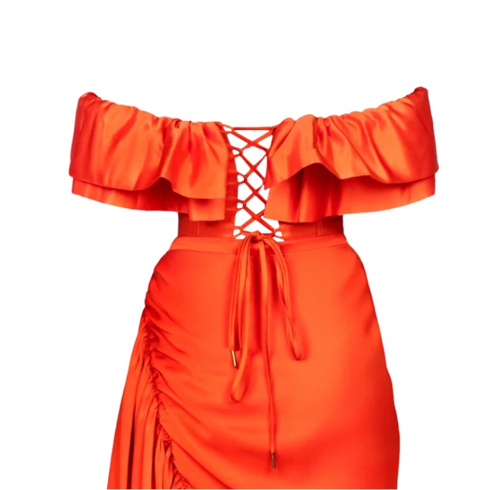 Sale!!! 24 HOURS ONLY Bfyne Vibrant Off-Shoulder Orange Ruffle Crop Top - Picture 5 of 7